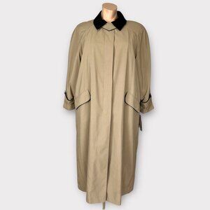 Anne Klein Womens Plus Tan Trench Coat Removable Liner Velvet Collar size 24